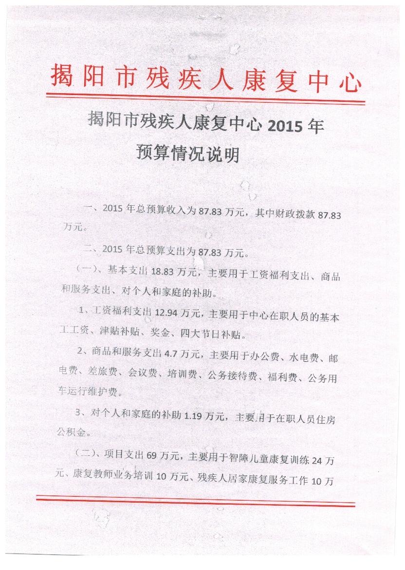 2015年市残疾人康复中心预算(图1)
