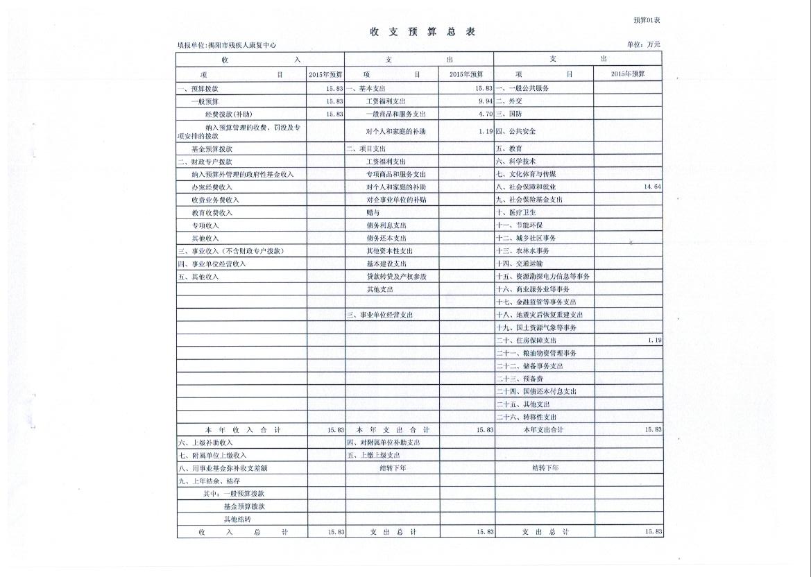 揭阳市残疾人康复中心2015年资金预算(图1)