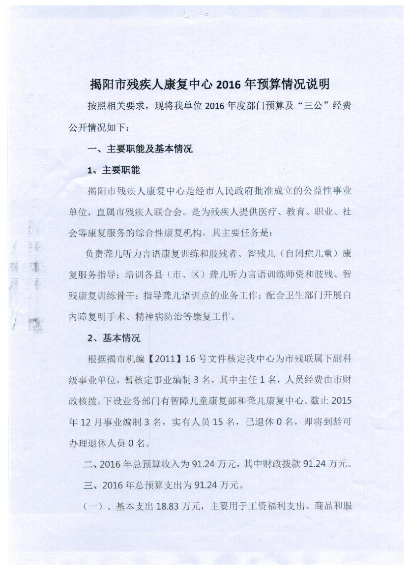 市残疾人康复中心2016年度预算说明(图1)