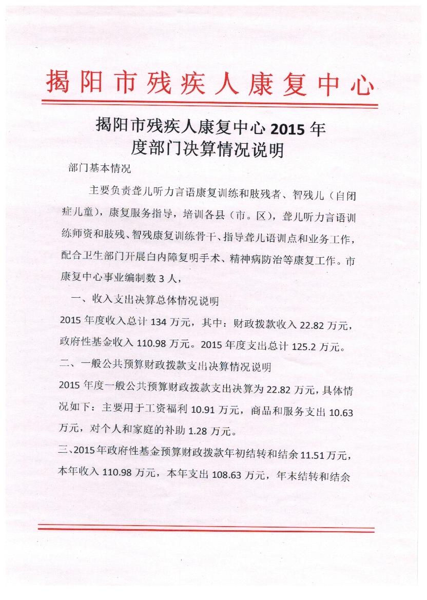 市残疾人康复中心2015年度决算表(图1)